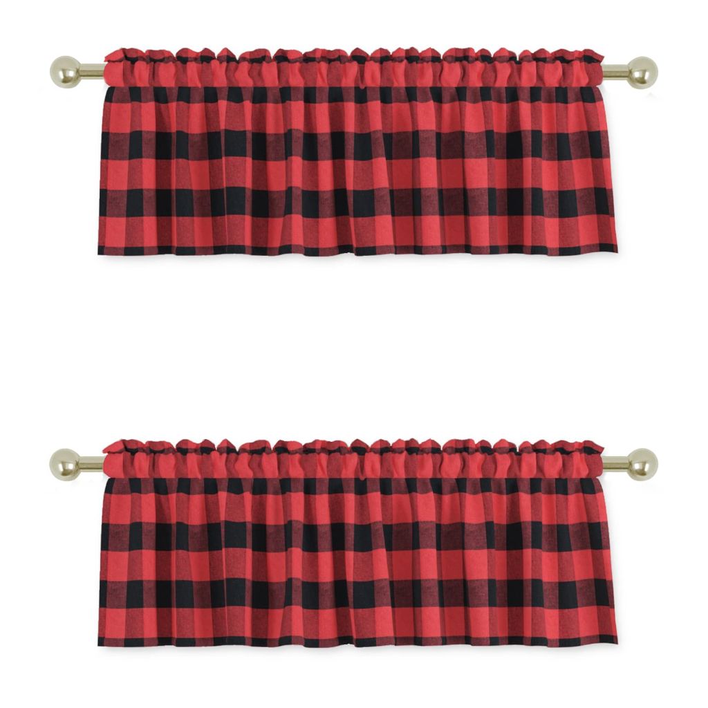 UPOPO 2 Pieces Valances Buffalo Check Curtains Classic Plaid  Black & Red 56"x 16"