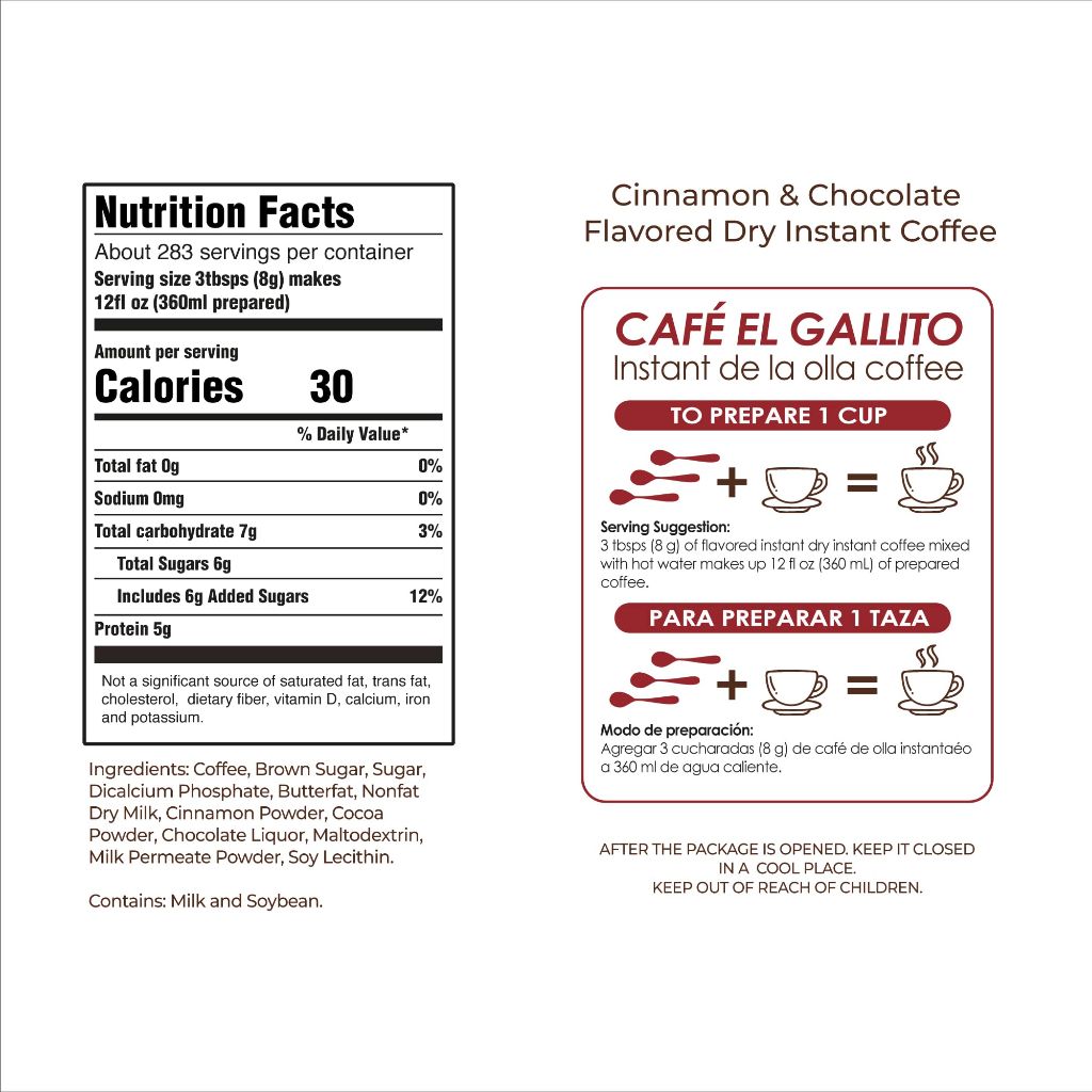 EL GALLITO Café de la Olla | Mexican Café de Olla Instant Coffee with Cocoa, Piloncillo & Cinnamon | 100% Mexican Soluble Coffee | 5 LB (1 Pack)