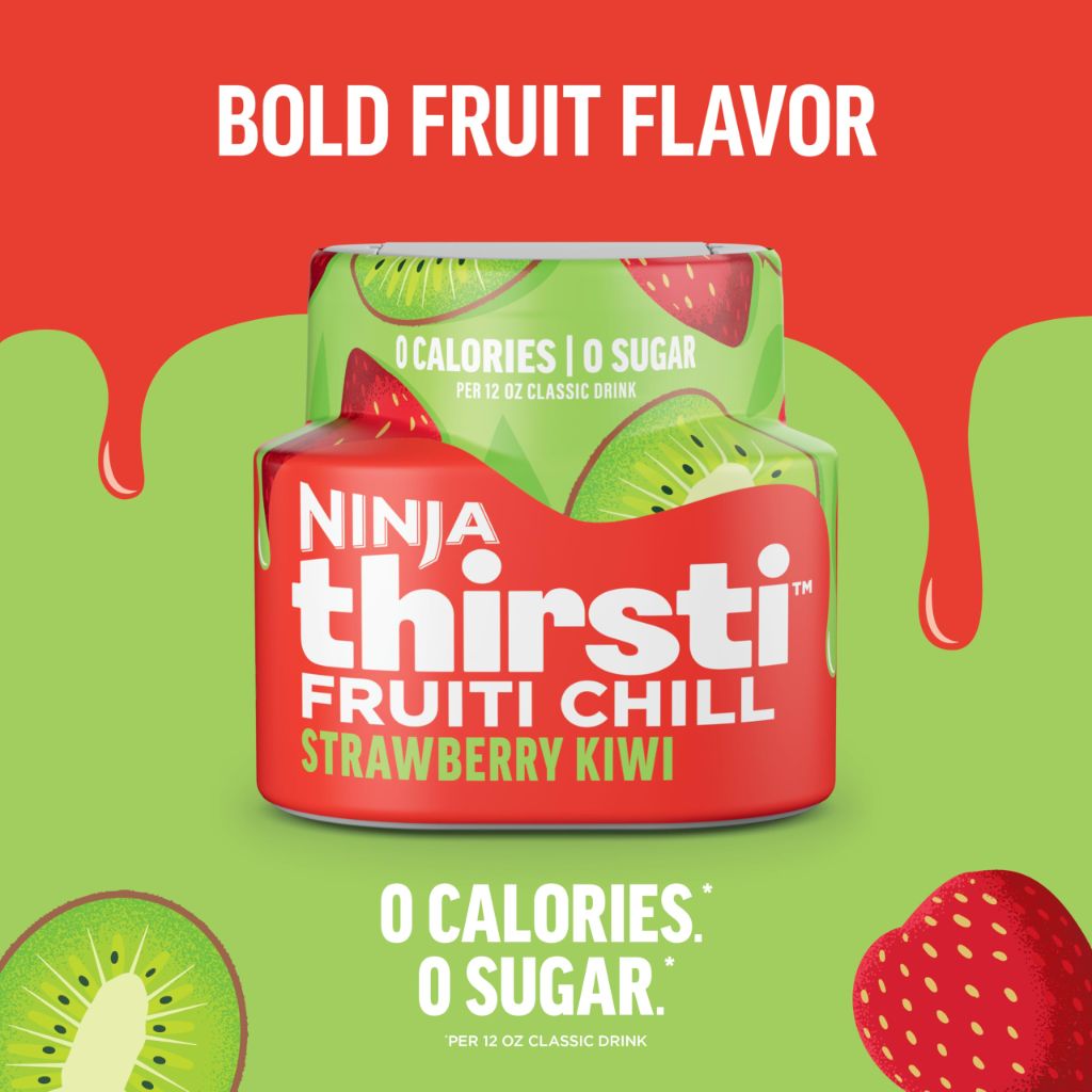 Ninja Thirsti Flavored Water Drops, FRUITI CHILL Strawberry Kiwi, 12oz drinks, 3 Pack