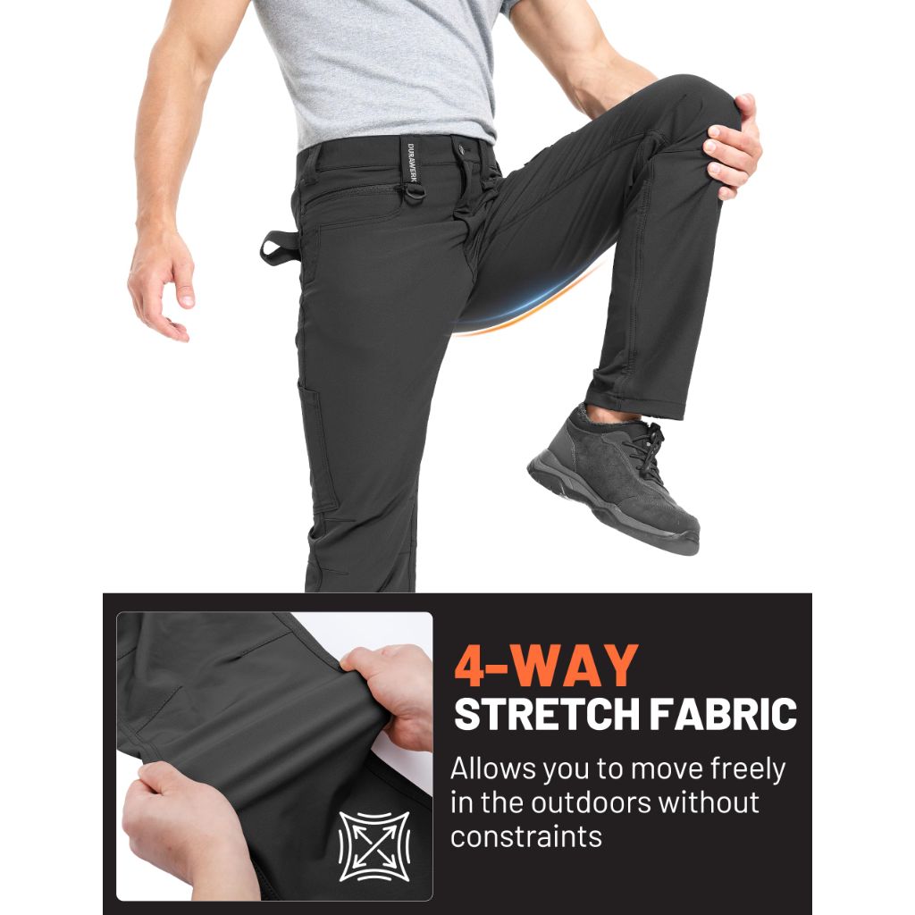 SZ 34W x 30L DURAWERK Men's 4-Way Stretch Cargo Pants,  (Black)