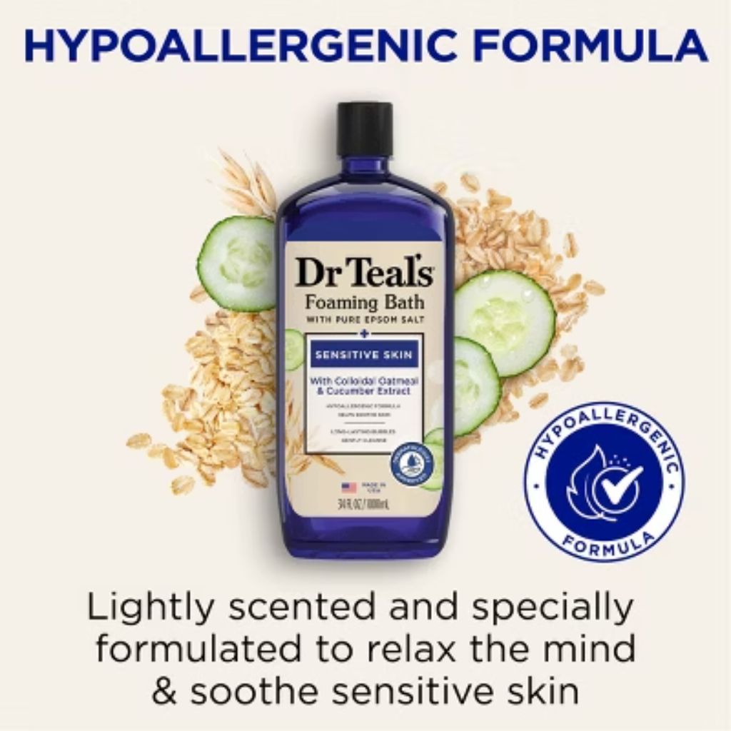 Dr Teal's Foaming Bath with Pure Epsom Salt, Sensitive Skin with Colloidal Oatmeal & Cucumber Extract - 34 fl. oz.