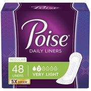 Poise Incontinence Panty Liners, Very Light Absorbency, Regular - 48ct