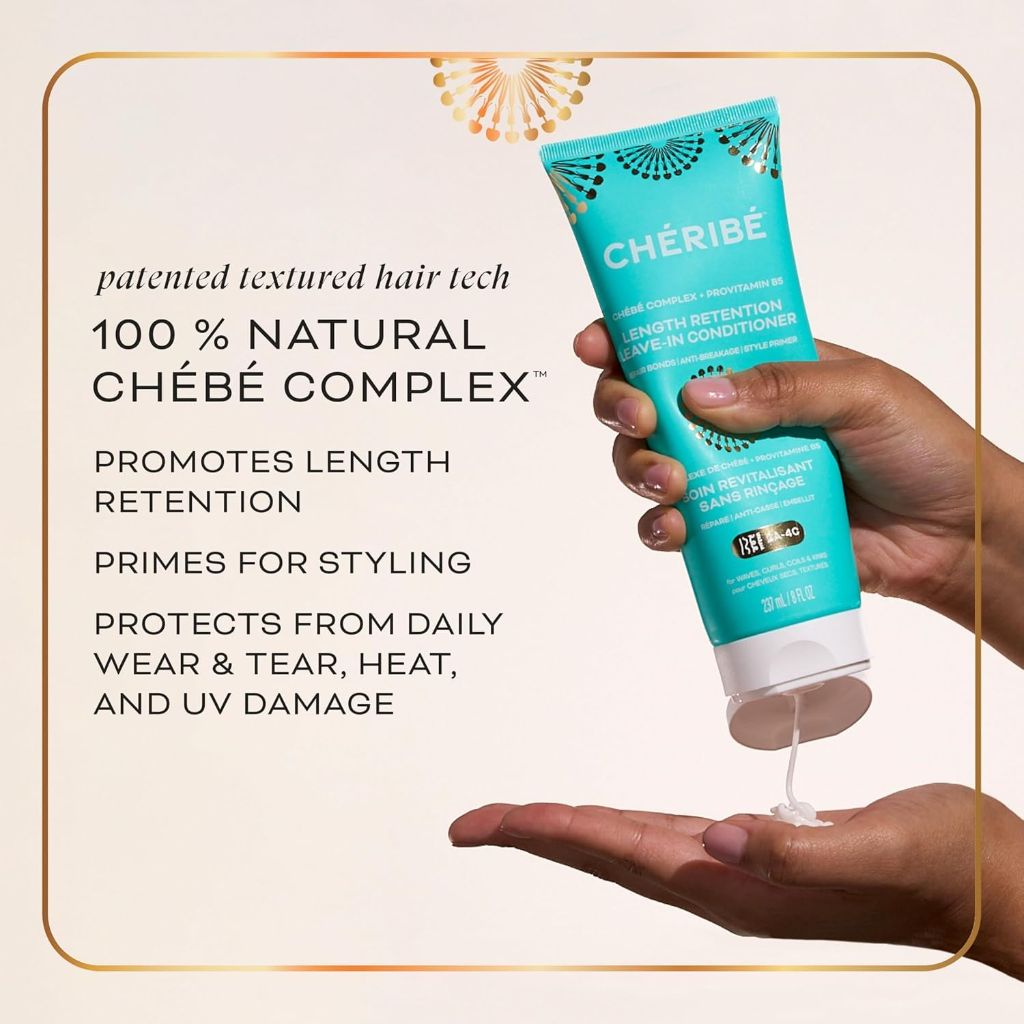 Chéribé Length Retention Leave-In Conditioner - 100% Chebe Complex + Provitamin B5, Anti-Breakage Strengthener, Heat Protectant, & Detangler for All Hair Textures 2A-4C & Porosities, 8 fl oz