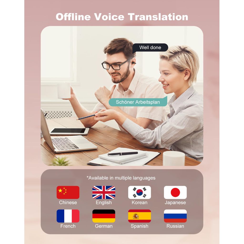 AMINY - AI Translation Earbuds Real Time 163 Accents & Languages Translator Earbuds