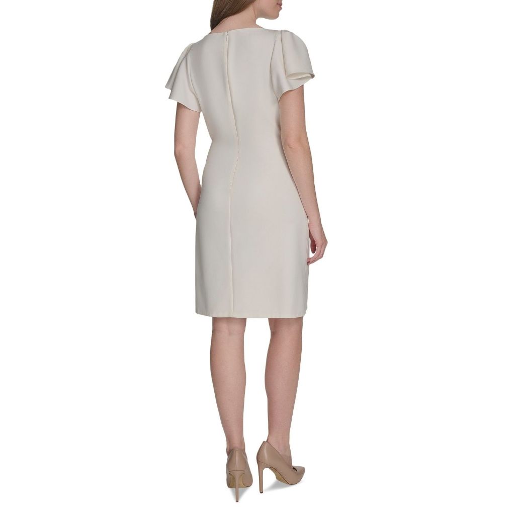 Tommy Hilfiger Womens Flounce Sleeve Side Drape Fully Lined Sheath Dress - Size 6 (White Ivy)
