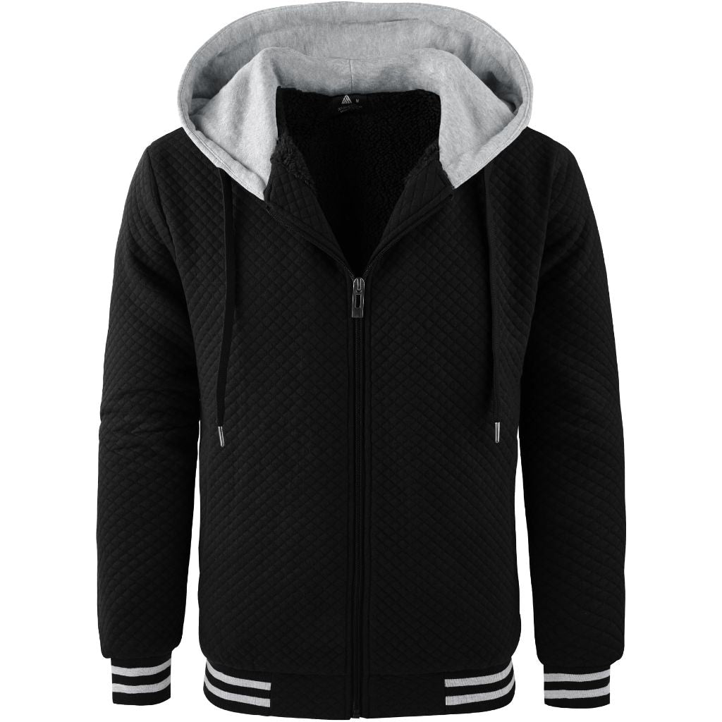 GEEK LIGHTING Mens Fleece Lined Hoodies Zip Up Waffle Knit Thicken Hooded Sweatshirts Winter Jackets, Black grey M