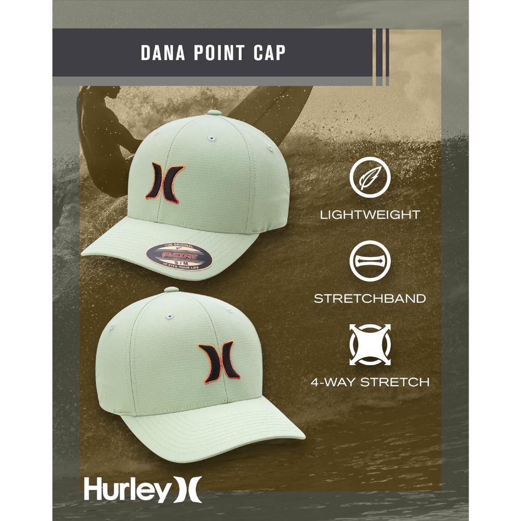 Hurley Men's Baseball Cap - Dana Point Cotton Ripstop Stretch Fitted Cap for Men with Gradient Embroidered Icon (Size: L/XL)