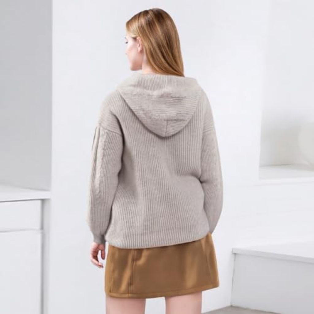 Women's Fashion Hooded Knit Open Front Sweater Long Sleeve Button Outerwear Coats