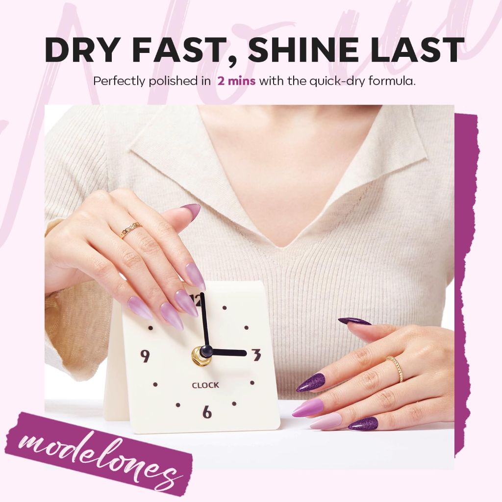 Modelones Purple Nail Polish Set 6 Colors, Glitter Pink Shimmer Sparkle Mini Nail Lacquer Kit