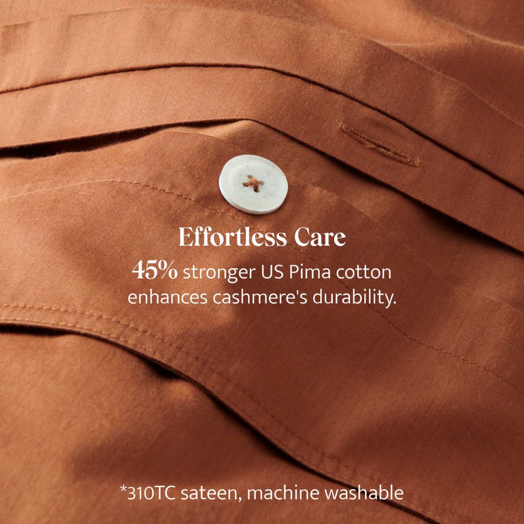 Double Stitch Cashmere Cotton Duvet Cover Set - King Size, with Button Closure, Mocha Brown, 106" x 90"