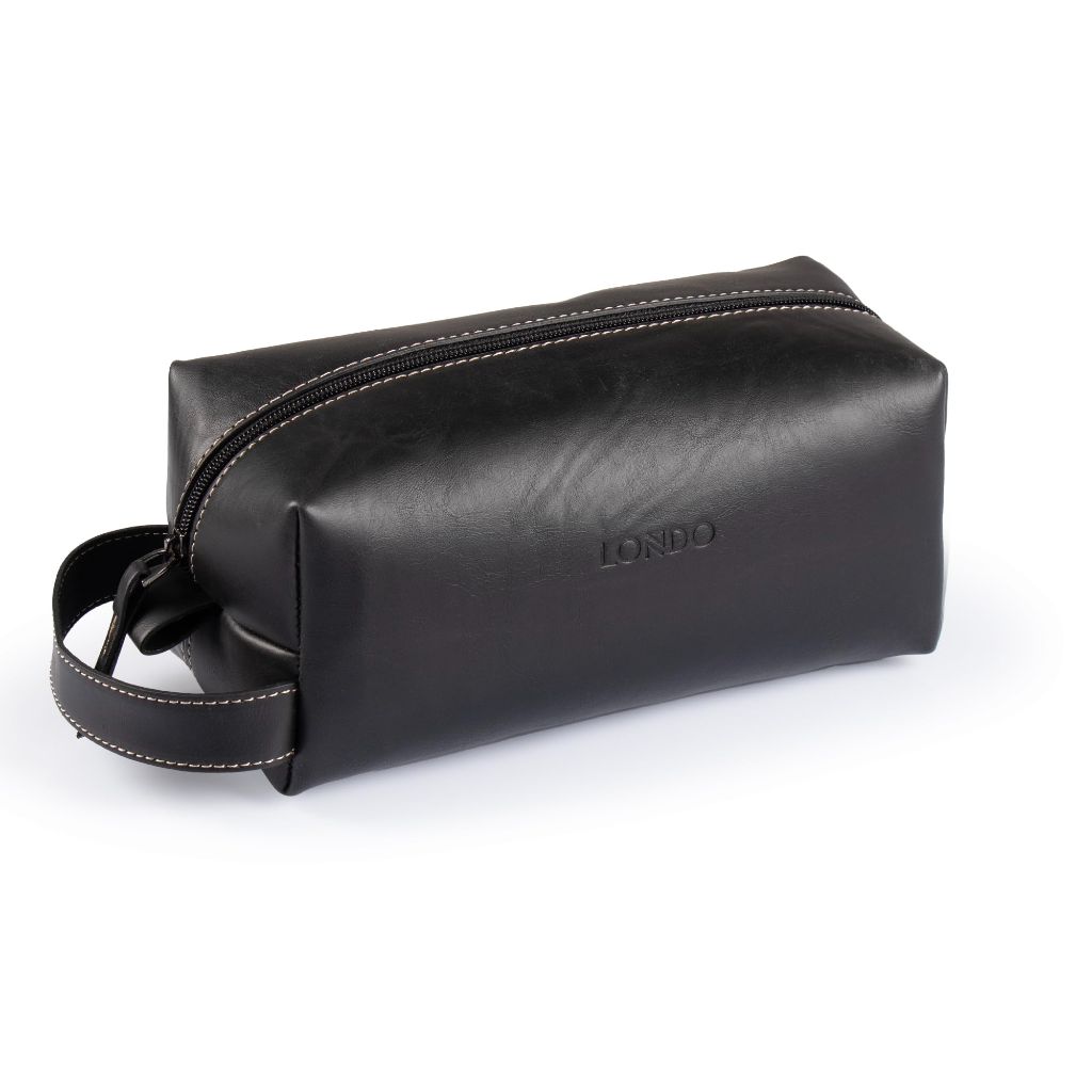 Londo Leather Cosmetic Makeup Pouch & Travel Watch Box.  (Black)