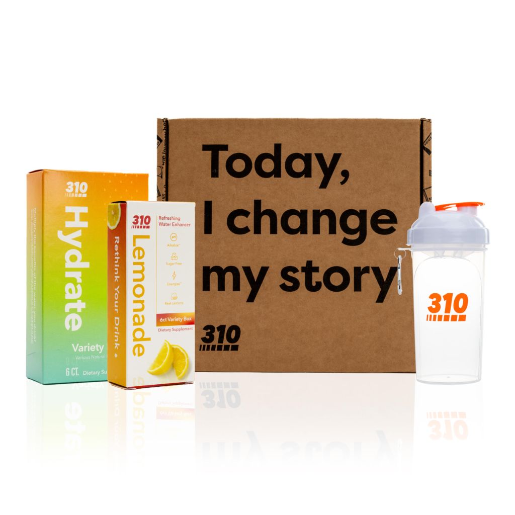 310 Nutrition Daily Energy & Hydration Starter Kit with 6 Energy Lemonade Servings, 6 Hydration Electrolyte Packets & Shaker Cup