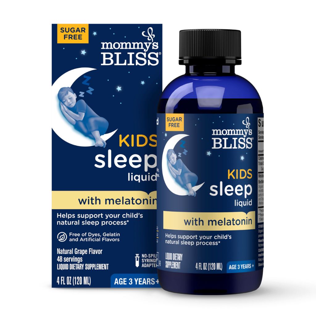Mommy's Bliss Kids Sleep Liquid with Melatonin & Calming Herbs | Grape Flavor | 4 Fl Oz (60 Servings)