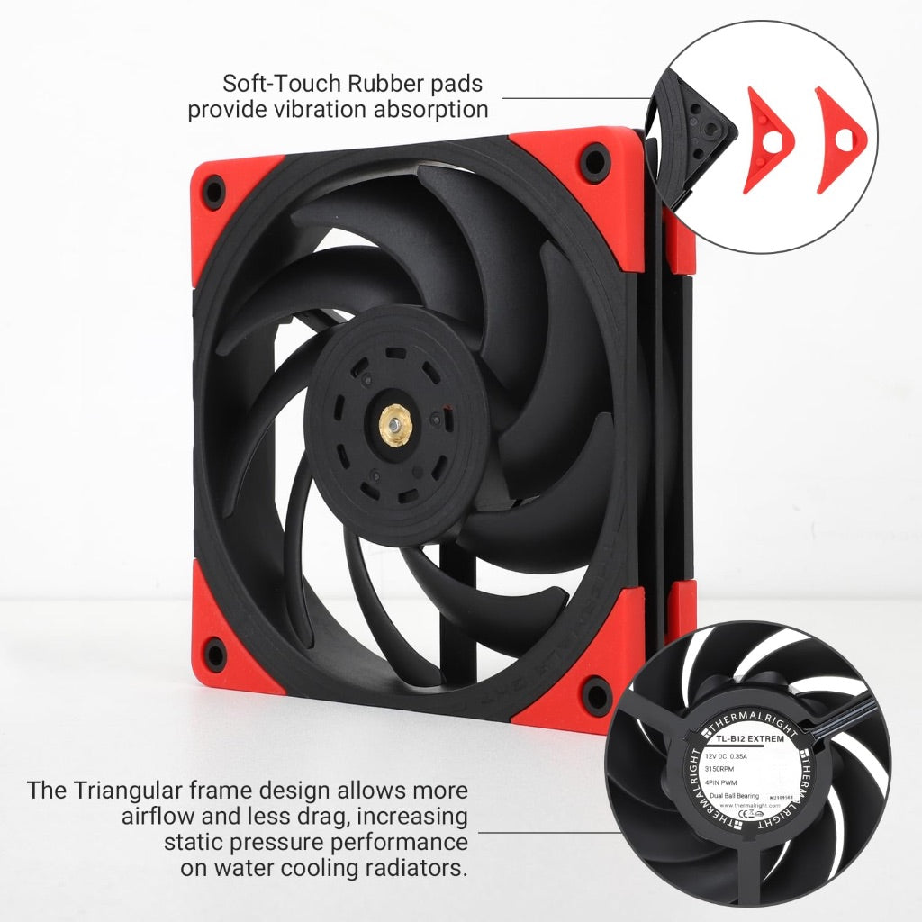 Thermalright TL-B12 Extrem CPU Fan Cooler,Industrial Grade Fans,with High Speed 3150RPM,120mm Cooling PWM Fan,Three-time Dynamic Balance Correction,Computer Case Cooling Fan