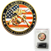 US Marine Corps 250th Anniversary Commemorative Coin 1.77" High-Relief with Gift Box, Protective Capsule, Display Stand & Info Card