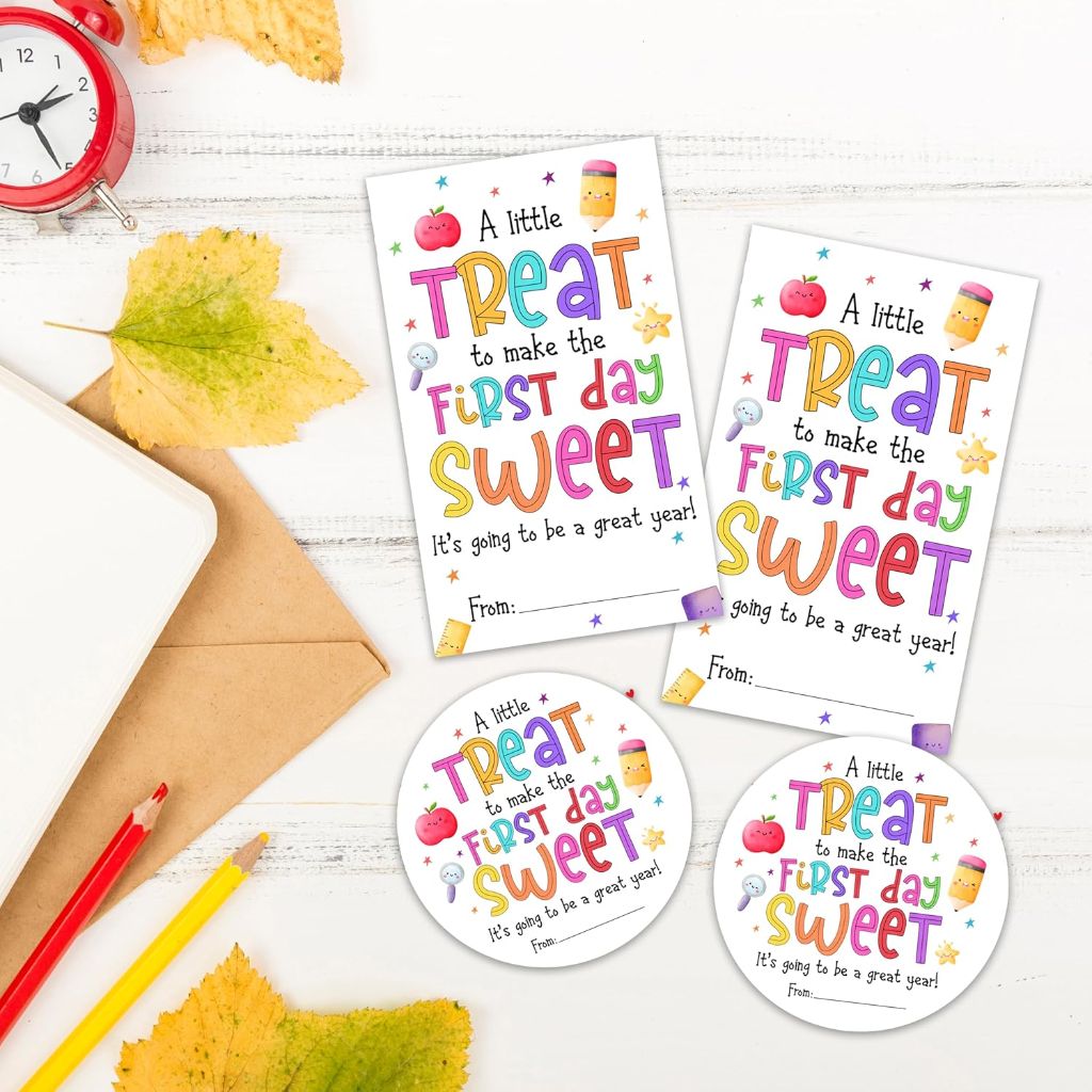 First Day of School Stickers - 40 Pcs Fill-in Sticker Labels with 2 Styles - A Little Treat to Make Your First Day Sweet - Back to School Letters Envelopes Cards Seal Boxes Gifts Stickers - A04