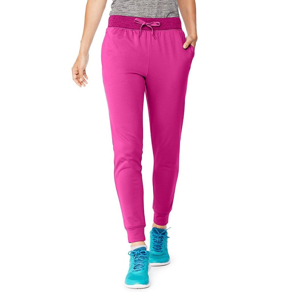 Hanes Sport Fleece Jogger Pants w/ Pockets - Fuchsia Pink , Size L