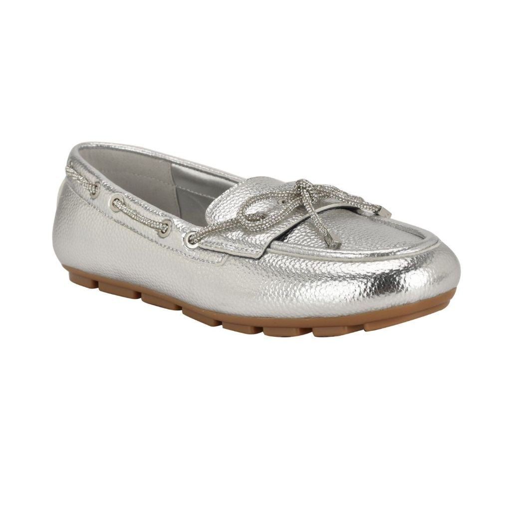 Guess Women's Lavonta Rhinestone Lace Tailored Boat Shoes - Silver Metallic6.5