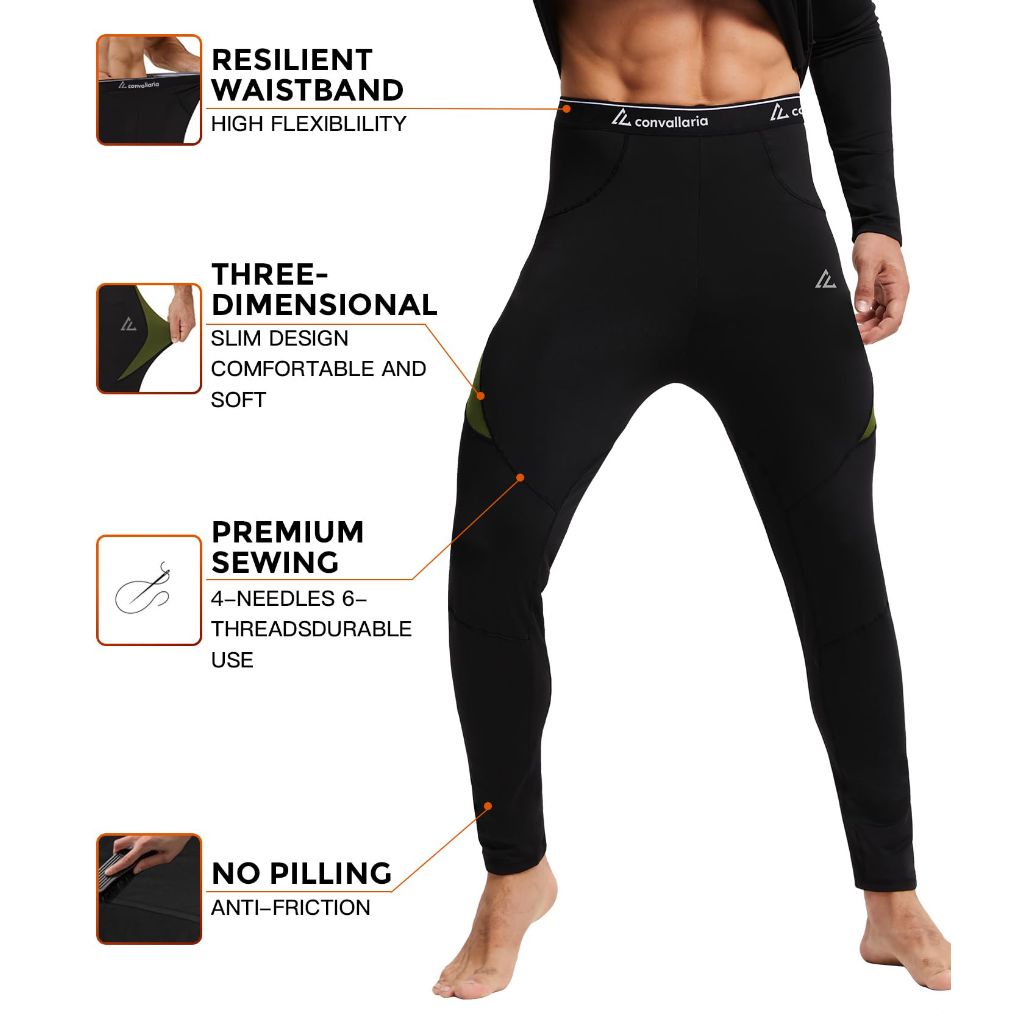 CL Thermal Underwear Long Johns for Men, Large, Black