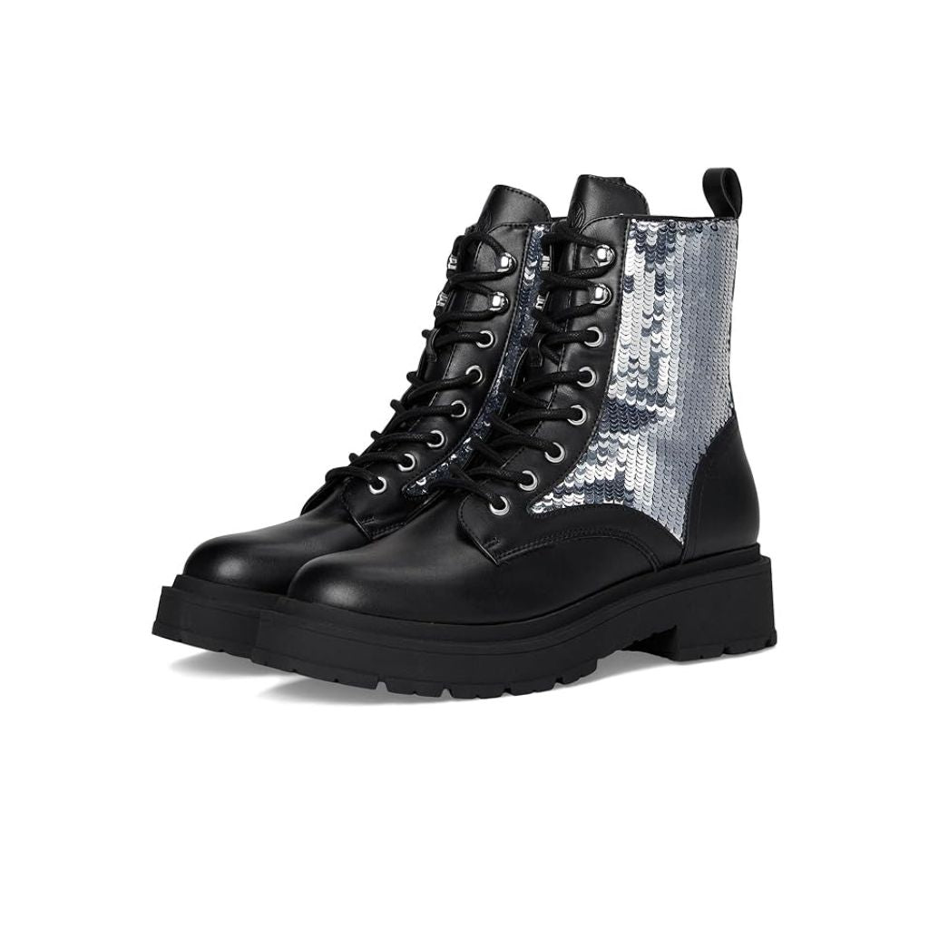 Nine West Hediy Round Toe Lace-Up Women's Ankle Boots, Size: 7.5, Black Smo Silver