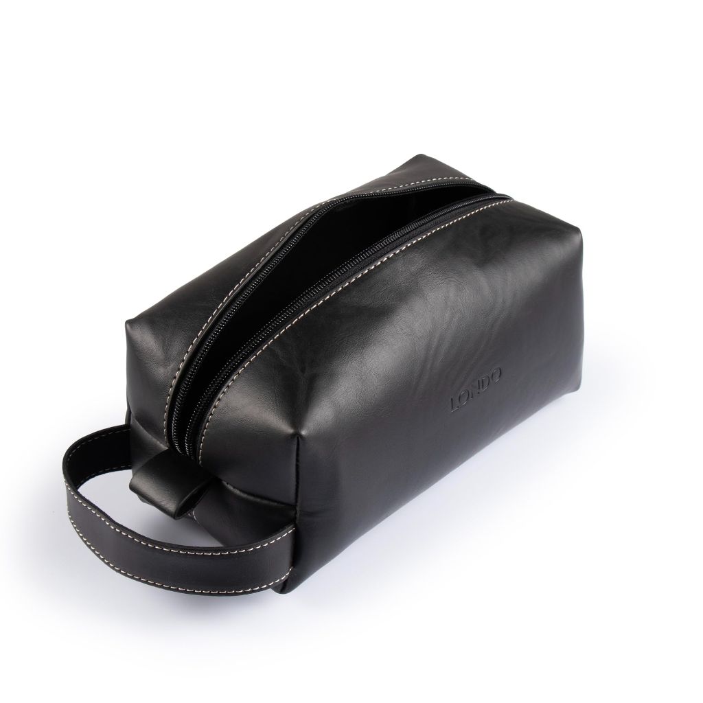 Londo Leather Cosmetic Makeup Pouch & Travel Watch Box.  (Black)