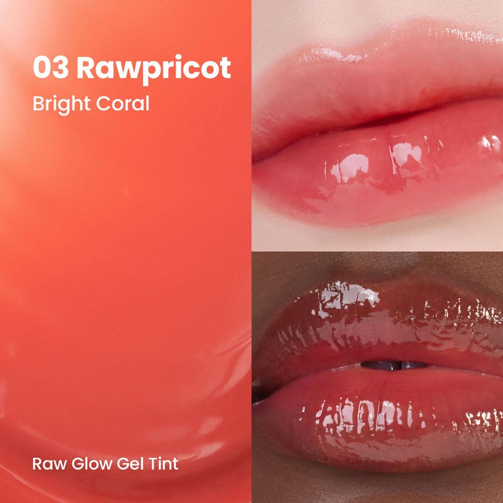 HINCE Raw Glow Lip Tint - Stain Glazed, Glossy Dewy Lip Gloss 0.13 fl.oz. (RAWPRICOT, 03)