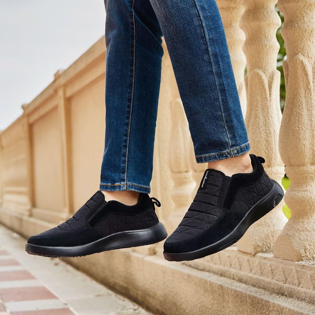 Men's Orthopedic Slip-On Loafers with Arch Support: Suede Loafers for Achilles Tendonitis, Black Size 8