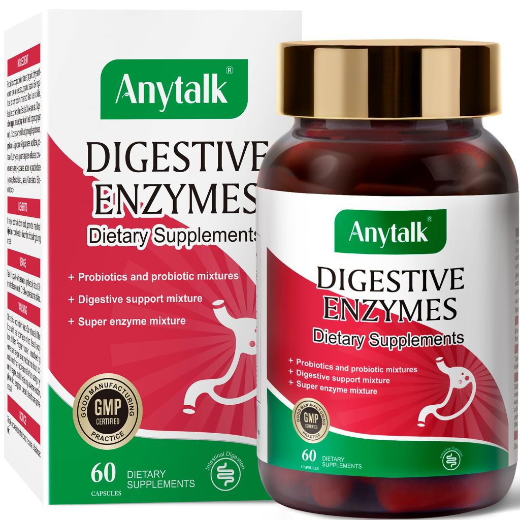 ANYTALK Digestive Enzymes - with Probiotics & Prebiotics Organic Super Enzymes Digestion | 60 Capsules