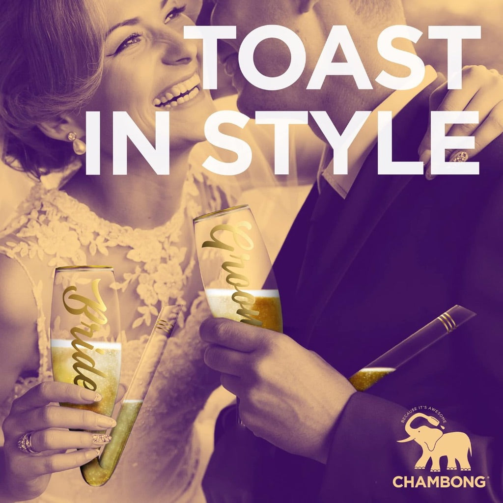 Chambong Bride and Groom Champagne Flutes (6 oz)