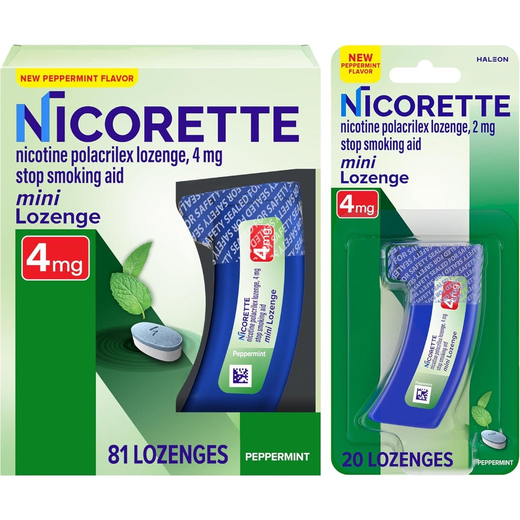 Nicorette Mini Nicotine Lozenges, 4 mg Stop-Smoking Aid, Peppermint Flavor, 101ct (81 Count + 20 Count)