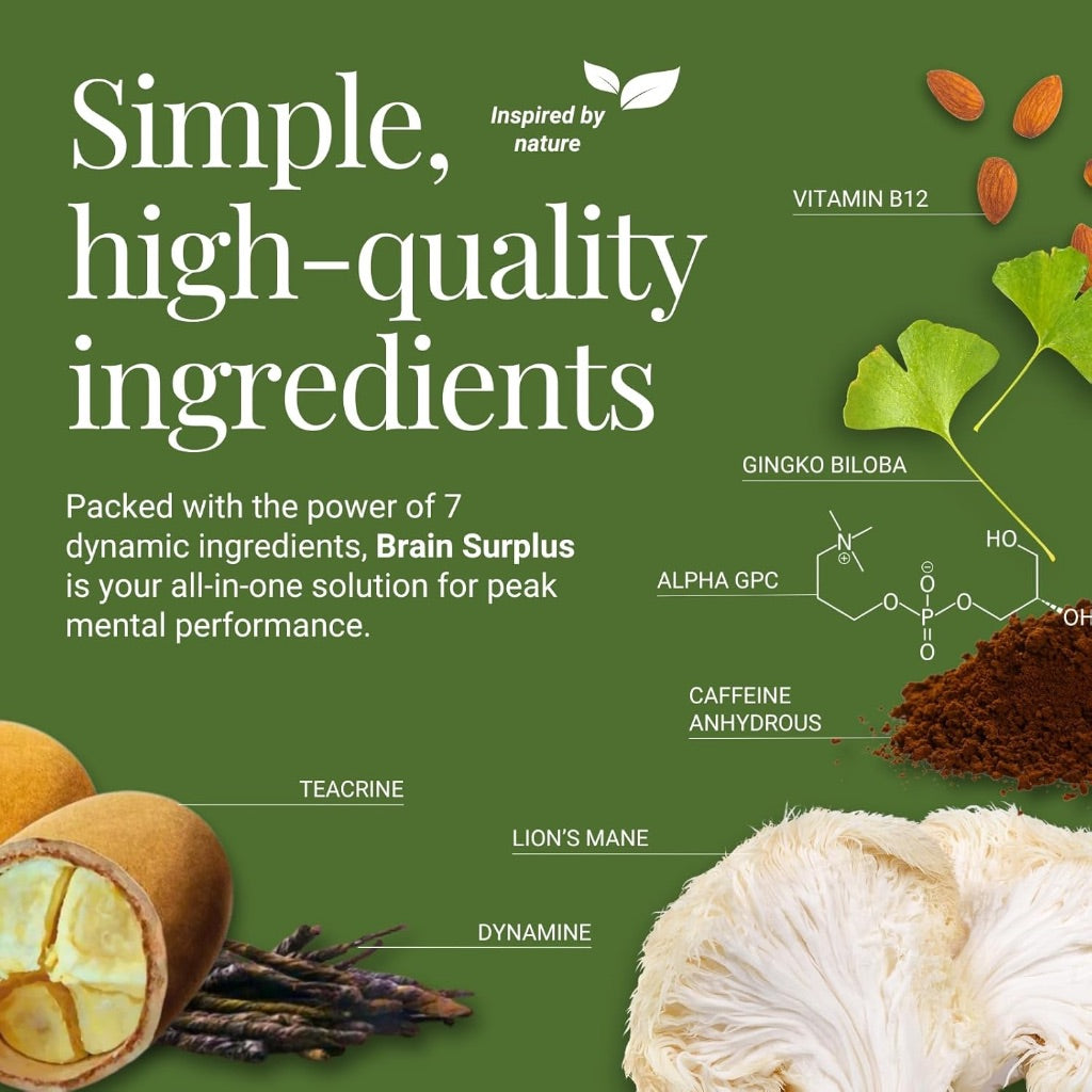 Nootropic Supplement for Memory, Focus, Energy: with Lions Mane, Ginkgo Biloba, Alpha GPC, Vitamin B12 - 60ct.