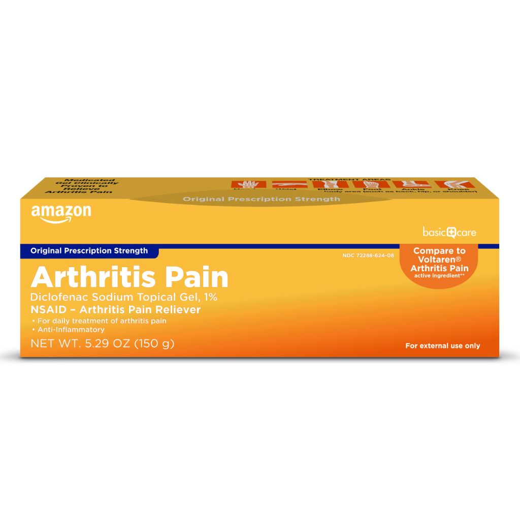 Amazon Basic Care Arthritis Pain Diclofenac Sodium Topical Gel, 1% (NSAID) - 5.29 oz