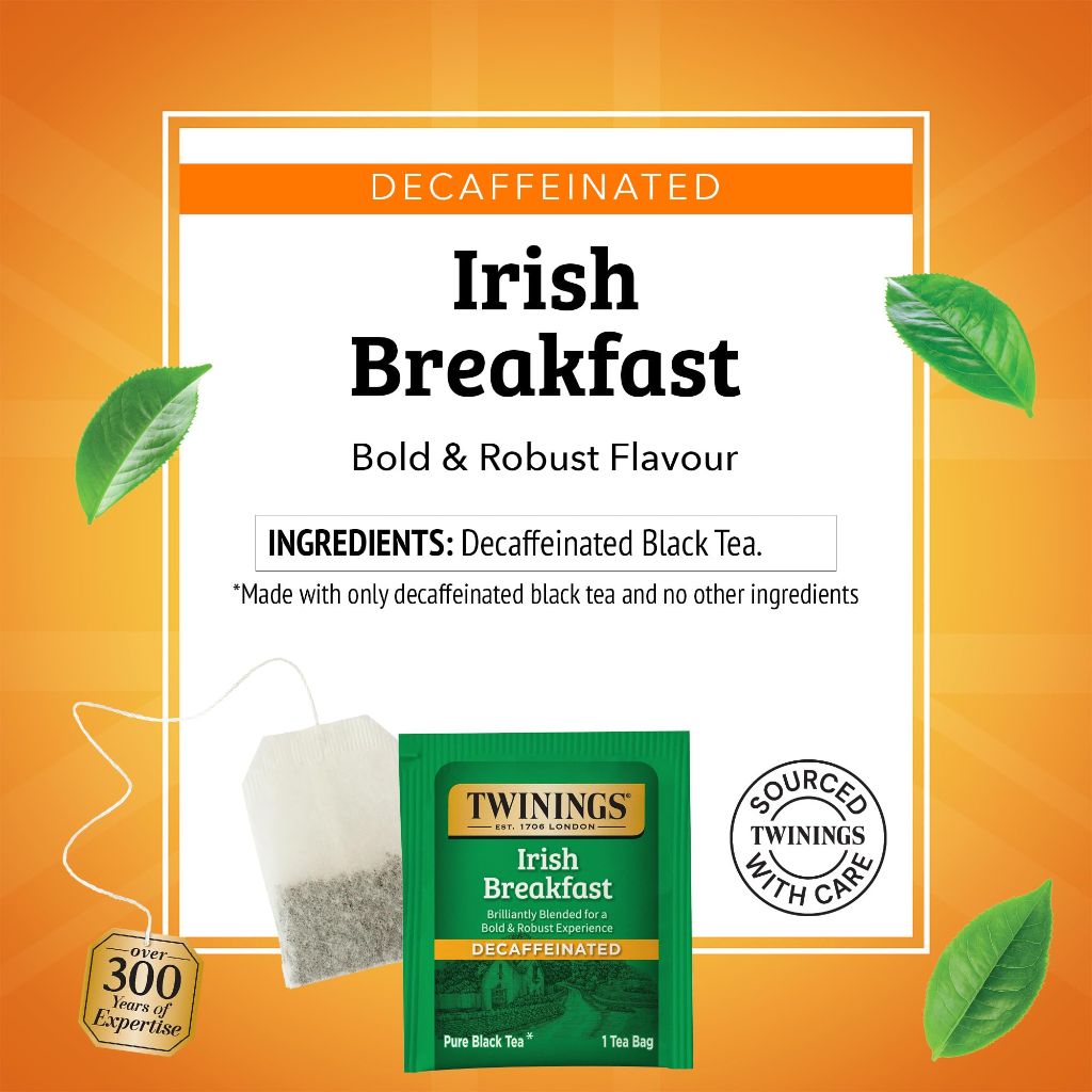Twinings Decaffeinated Irish Breakfast Black Tea Individually Wrapped Bags, 20 Count (Pack of 1)