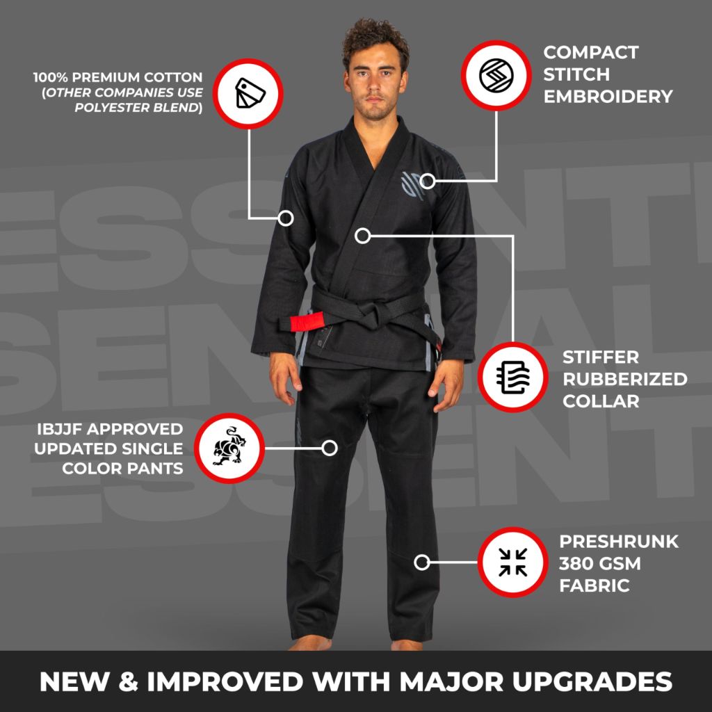Sanabul Essential BJJ Gi for Men Brazilian Jiu Jitsu Gi  - Black/Grey, A1