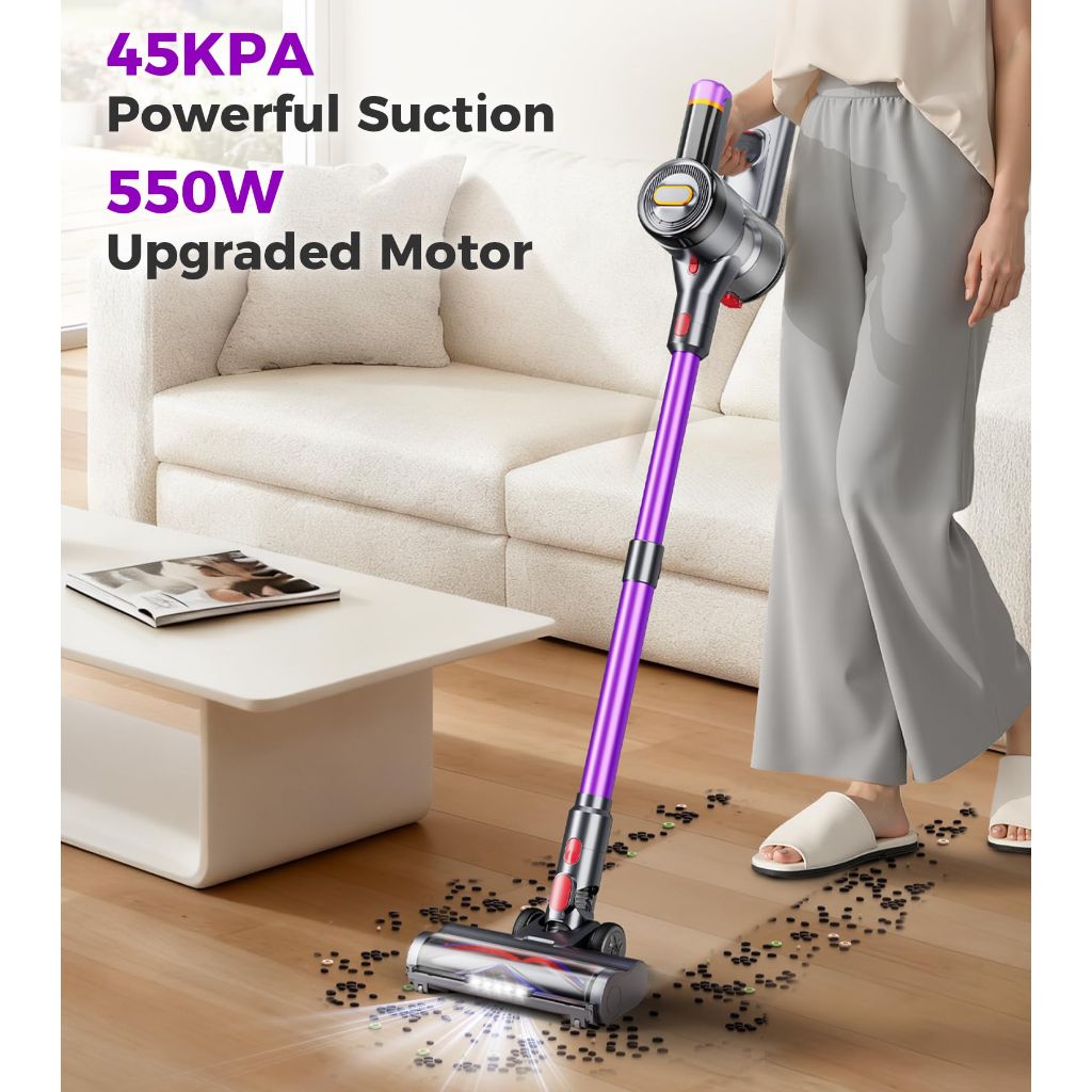 VIAFLY Cordless Vacuum Cleaner, 550W/45Kpa/60Mins Stick Vacuum, 8-in-1 Wireless Vacuum