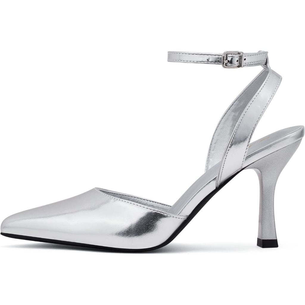 Elisabet Tang 3.42 inch Trendy Ankle Strap Pumps for Women - Sexy Closed Pointed Toe mid Stiletto Heels for Prom Party