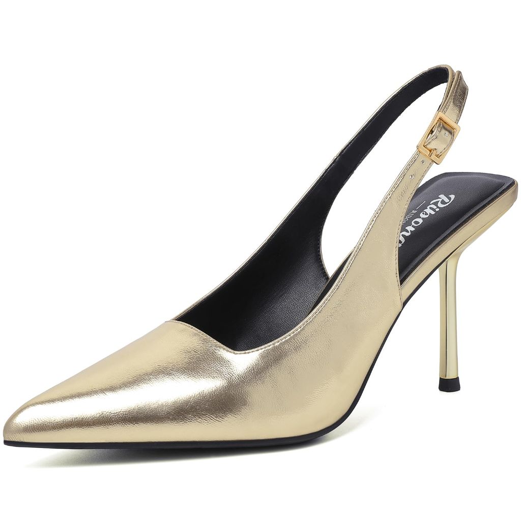 RIBONGZ Women's Slingback Closed Toe Pumps - Gold, Size 6