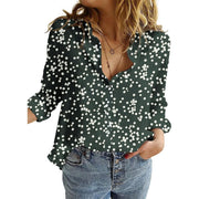 Dokotoo Women's Alicia Floral Print Roll Up Long Sleeve Button Down Blouse - Green, Large