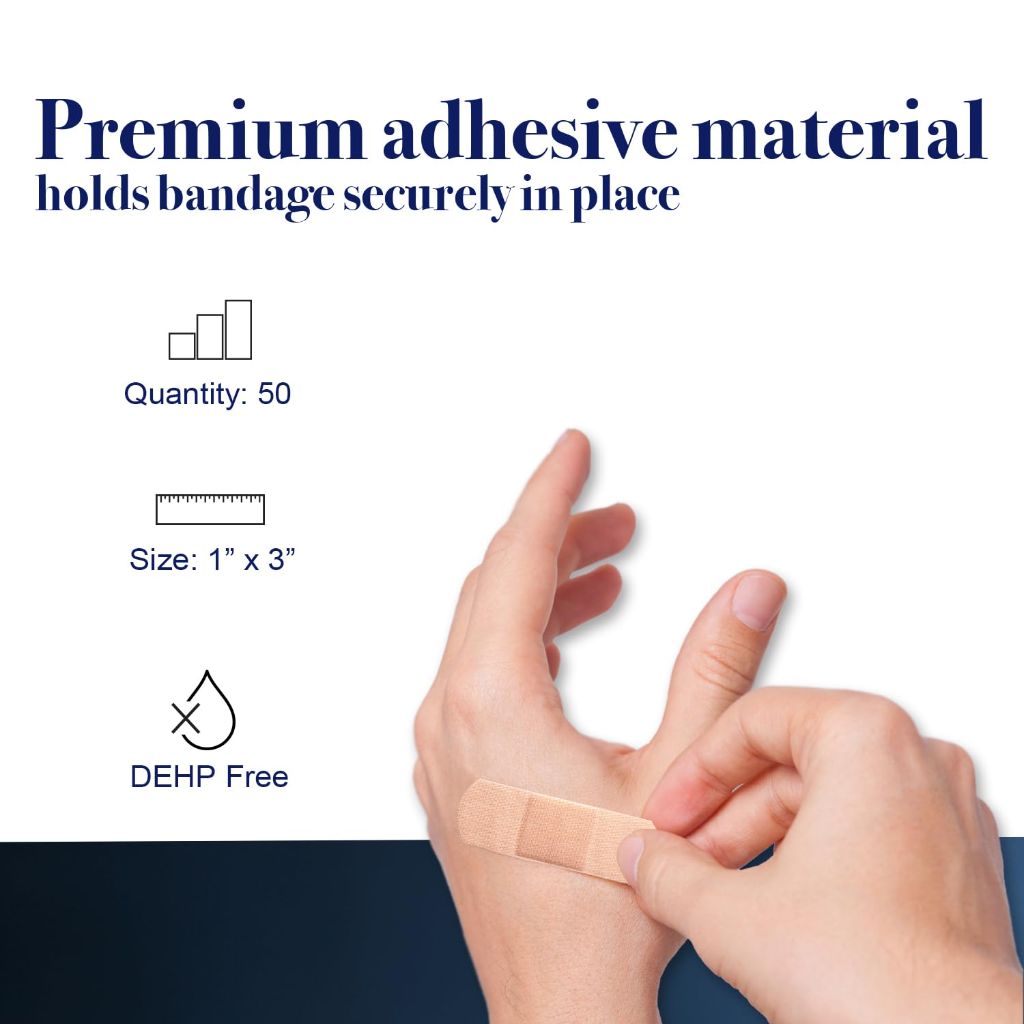 Dynarex Sterile Adhesive Fabric Bandages – 1" x 3" Flexible Wound Dressing, 1 Box of 50