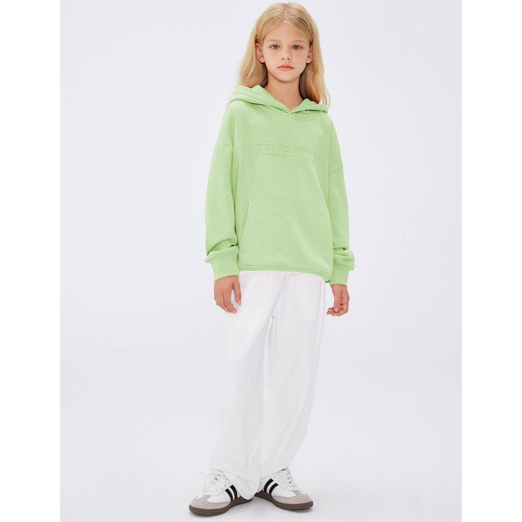 Flygo Kids Unisex Embossed Pullover Hoodie (Bean Green-XL)