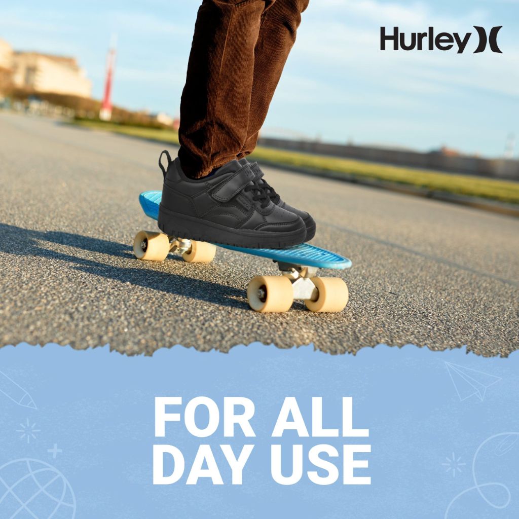 Hurley Kid's Rexx Sneakers with Strap and Shoelace, Kids Black, Toddler 6