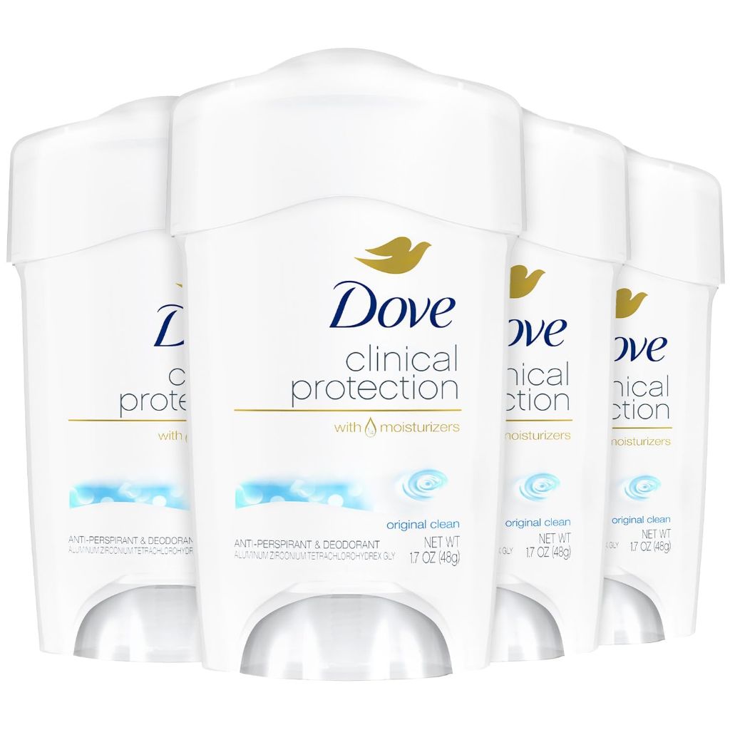 Dove Deodorant for Women, Clinical Protection Antiperspirant, Original Clean 4-Pack 1.7 Oz Ea