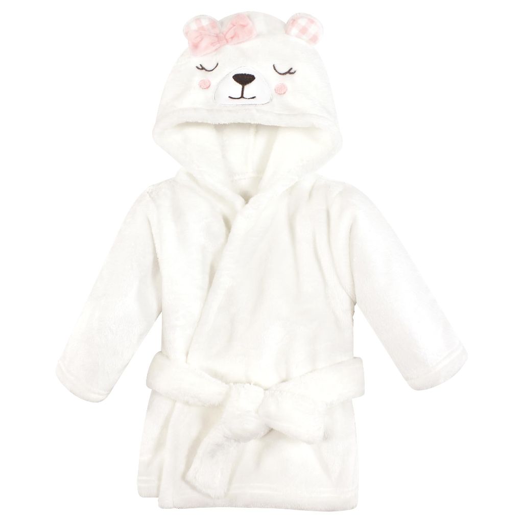 Hudson Baby Unisex Baby Plush Bathrobe and Toy Set, Gingham Bear Girl, 0-9 Months