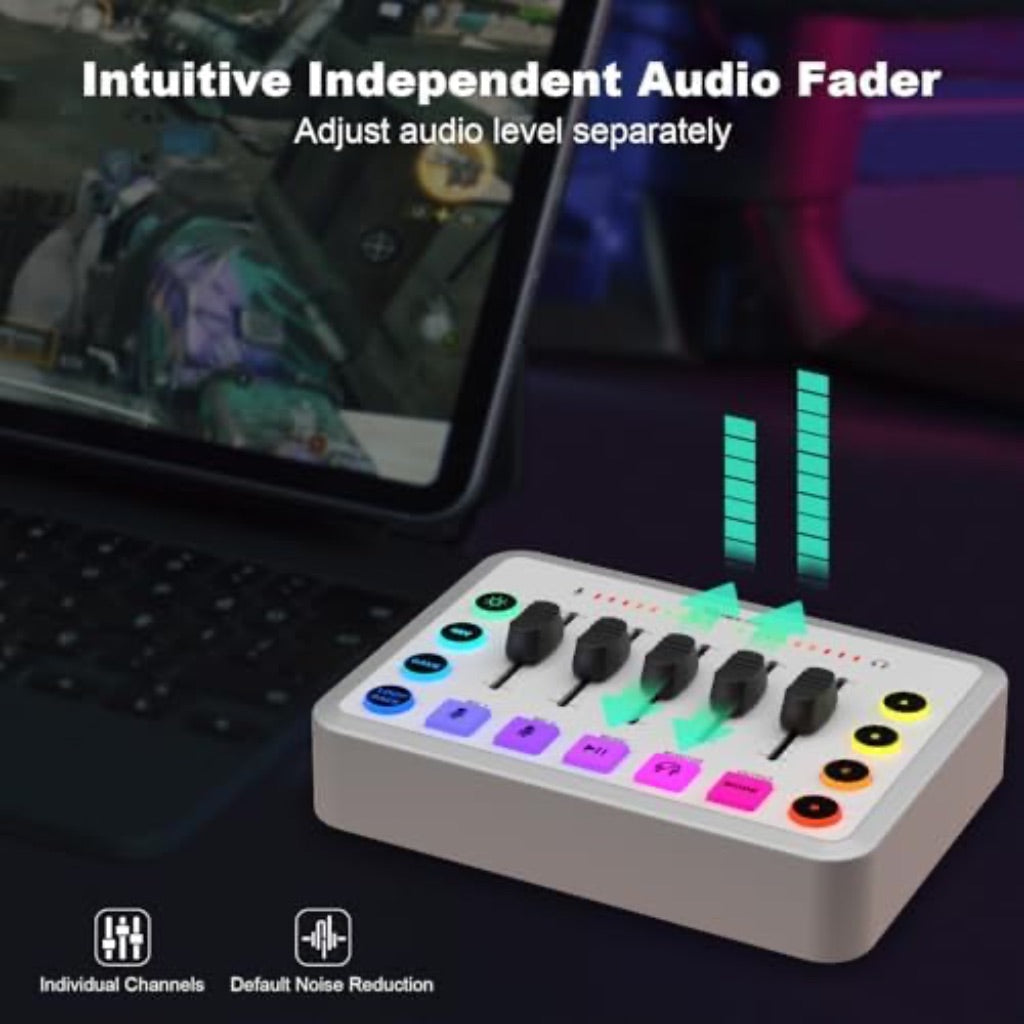 Gaming Audio Mixer Bundle, XLR Audio interface with 48V Condenser Microphone, 5-Channels, RGB