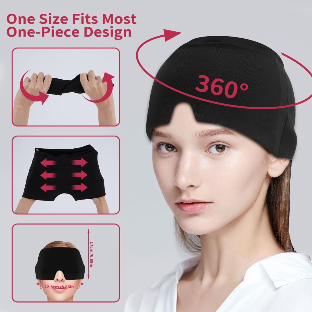 Migraine Headache Relief Cap, Gel Cooling Eye Mask, Black - 3PCS