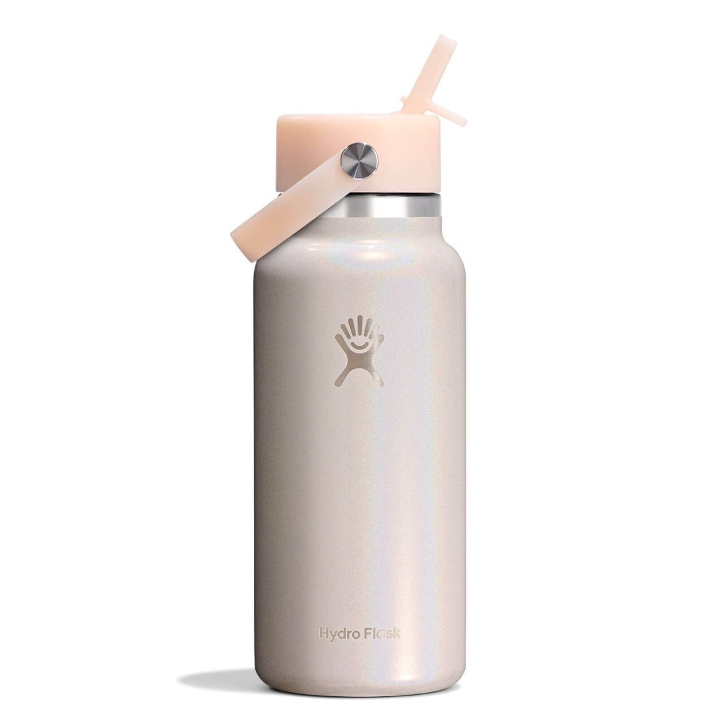Hydro Flask Wide Mouth Insulated Water Bottle with Flex Straw Cap, 32 oz - Glimmer Cream