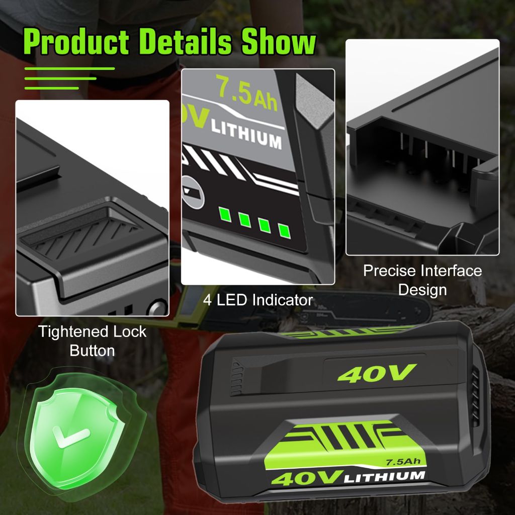 Generic Replacement 40V 7.5Ah Batteries and Charger for Ryobi OP4026 OP40261 OP4050 OP4040 OP40401 OP40201 OP40601 Cordless Tools