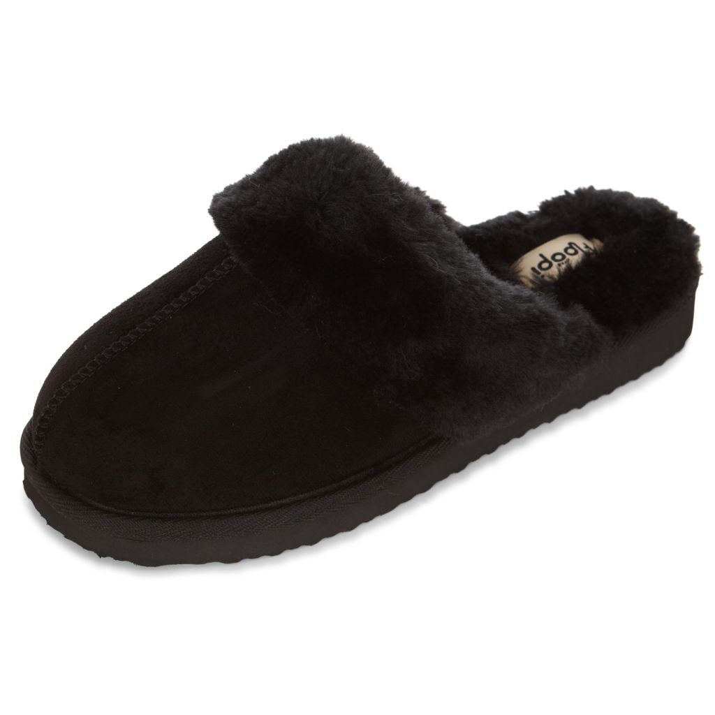 Floopi House Slippers for Women, Vegan Leather EVA Scuff Womens Slippers Cozy Memory Foam with Indoor & Outdoor Anti Skid Sole, Black, 8