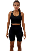 Women's 2 Piece Workout Outfits, Stretch Sports Bra with Removable Pad, Seamless High Waist Leggings, Asymmetrical Strap - Size L
