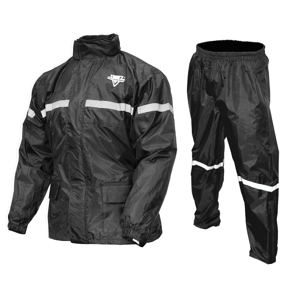 Nelson Rigg Stormrider Rain Suit; 100% Waterproof, Pants and Jacket Included with Reflective Striping (Black, Medium)